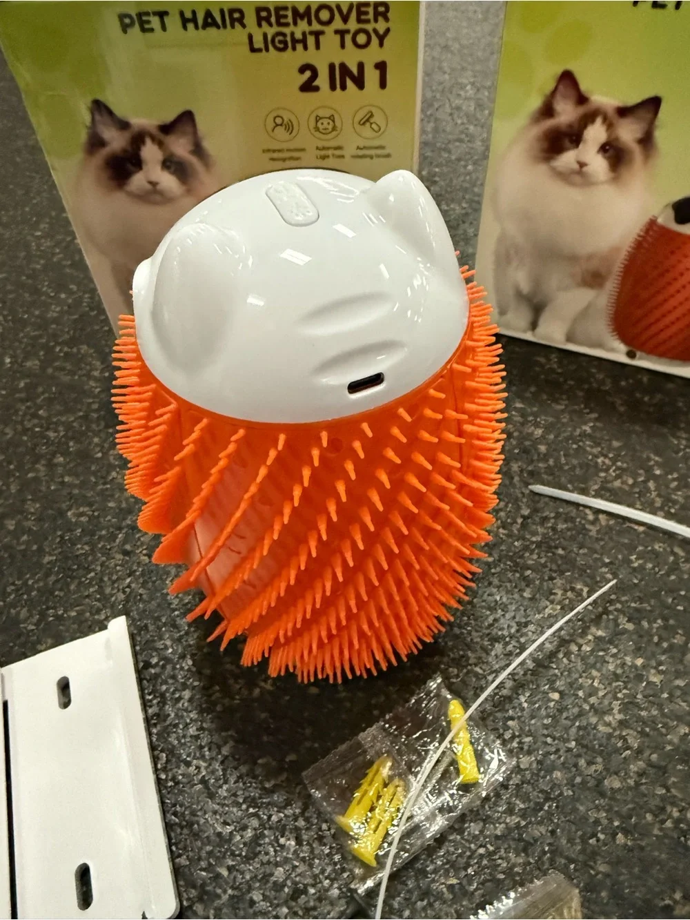 Interactive Rotating Cat Laser Toy with Brush, Orange with sensors